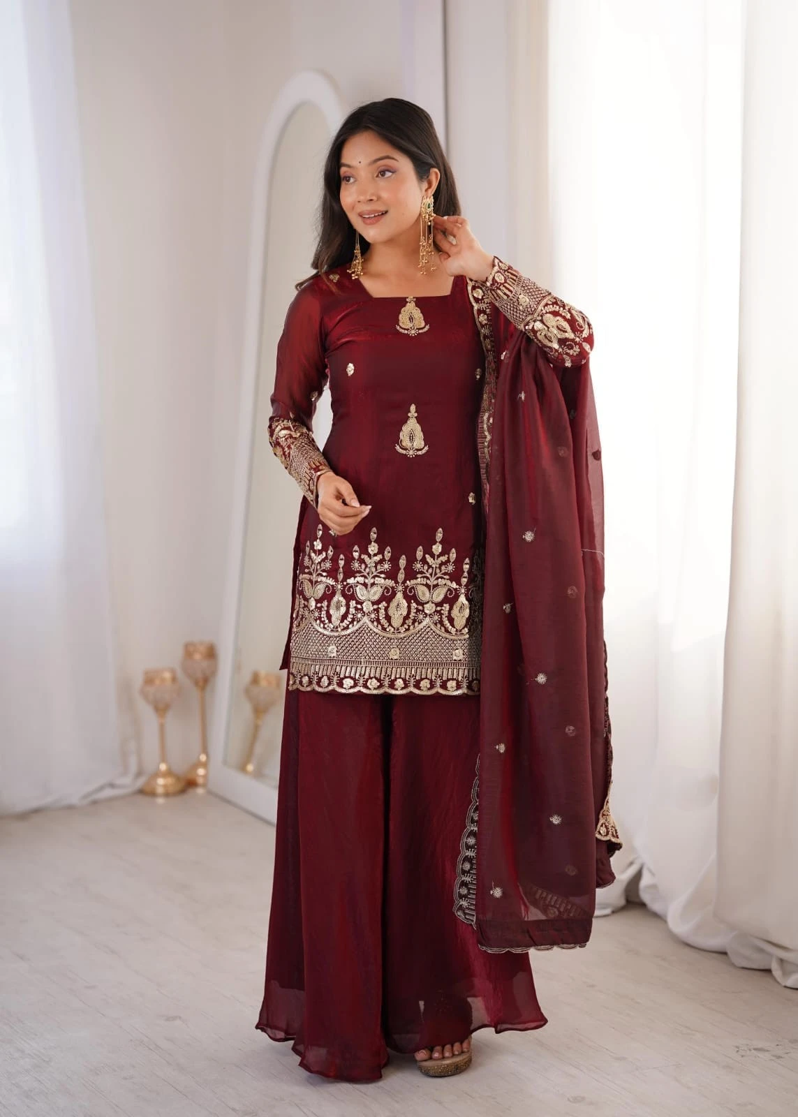 Fendy Silk Embroidered Sequence Work Straight Salwar Set